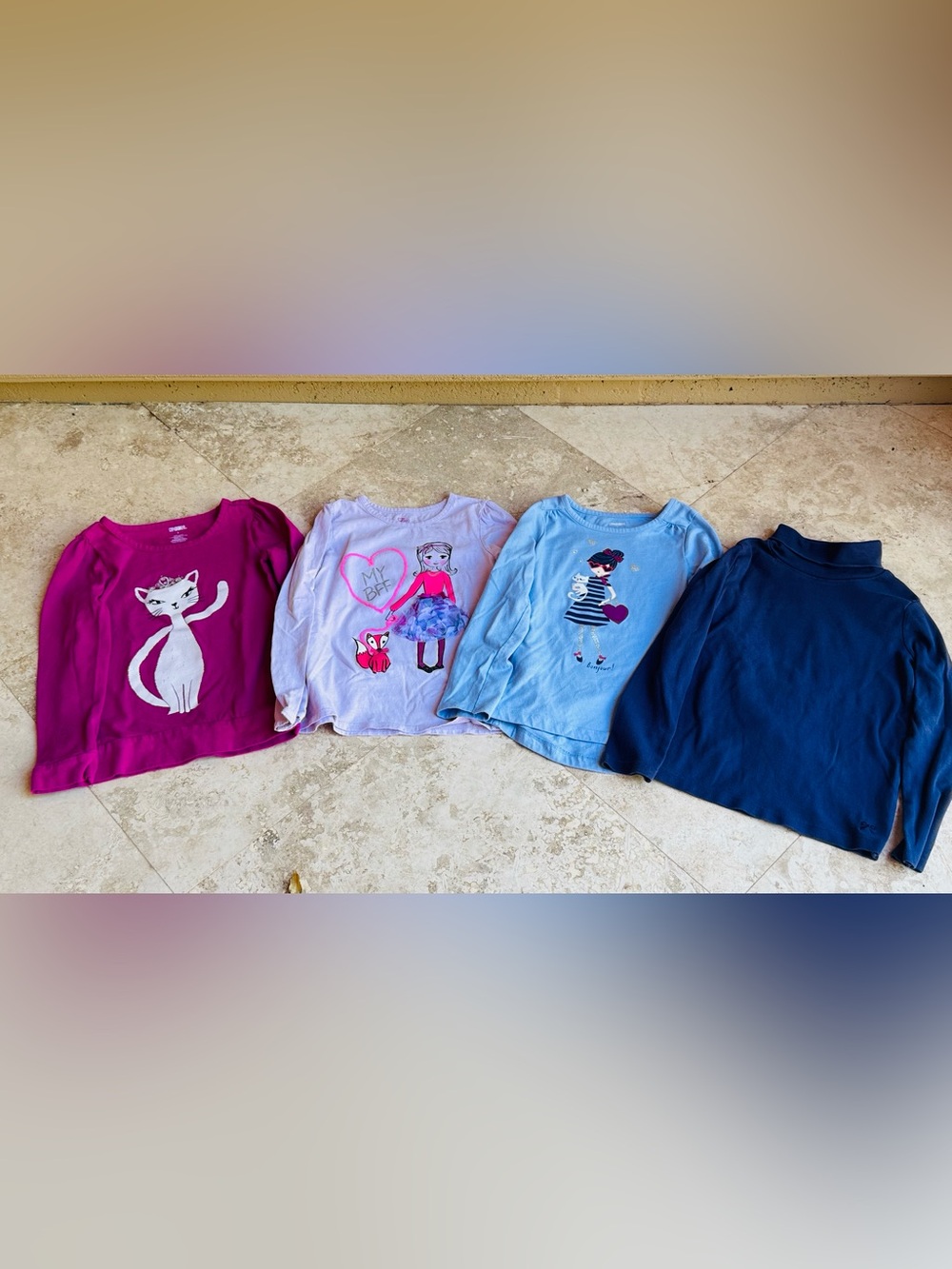 Girls Long-Sleeve Tops - Hot Pink, Lavender, Light Blue & Navy Set